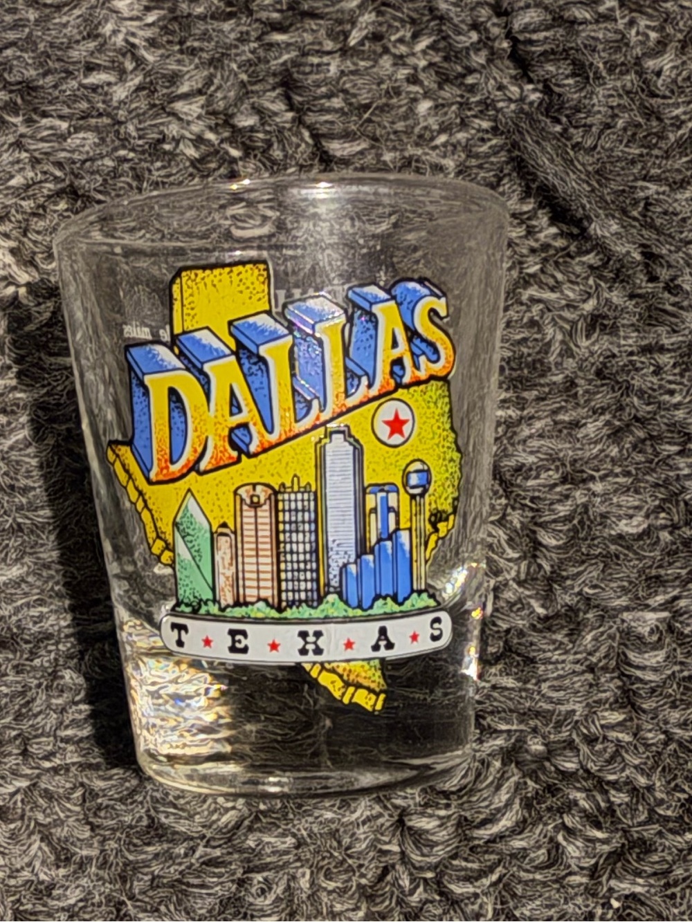 Dallas Texas skyline state shot glass